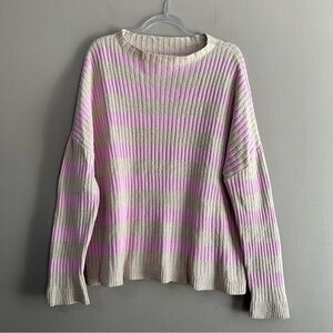 Lovers & Friends Candice Sweater Womens Medium Tan Pink Stripe Relaxed Knit